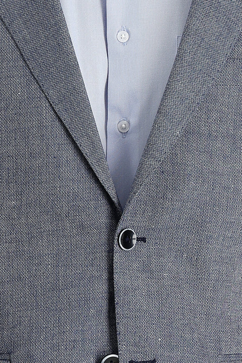 Dark Navy 4-Drop Relaxed Fit Classic Patterned Linen Jacket