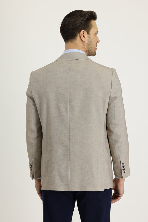 Medium Beige 4-Drop Relaxed Fit Classic Patterned Linen Jacket