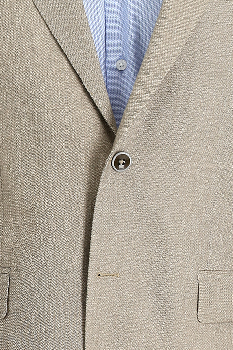 Medium Beige 4-Drop Relaxed Fit Classic Patterned Linen Jacket