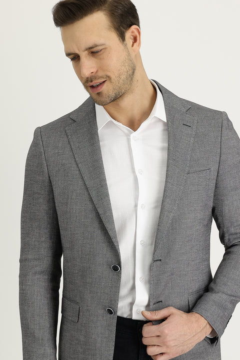 Military Khaki 6 Drop Regular Fit Classic Patterned Linen Blend Jacket