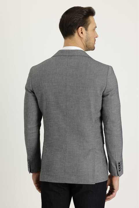 Military Khaki 6 Drop Regular Fit Classic Patterned Linen Blend Jacket