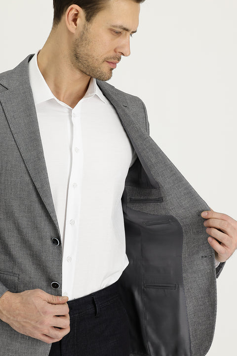 Military Khaki 6 Drop Regular Fit Classic Patterned Linen Blend Jacket
