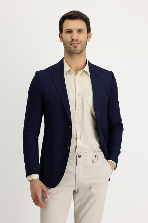 Dark Navy 7 Drop Slim Fit Classic Linen Jacket