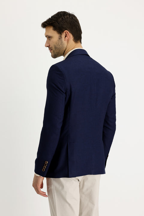 Dark Navy 7 Drop Slim Fit Classic Linen Jacket