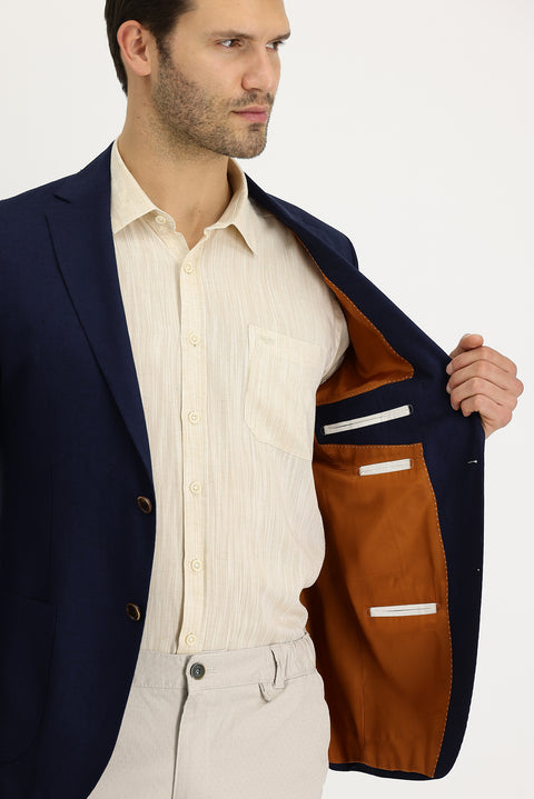 Dark Navy 7 Drop Slim Fit Classic Linen Jacket
