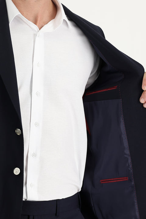 Dark Navy 6 Drop Regular Fit Standard Cut Wool Lycra Stretch Blazer Jacket