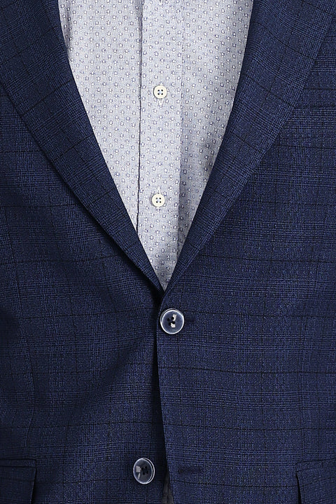 Dark Navy 4-Drop Relaxed Fit Plaid Jacket