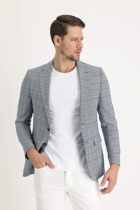 Dark Blue 6 Drop Regular Fit Plaid Jacket