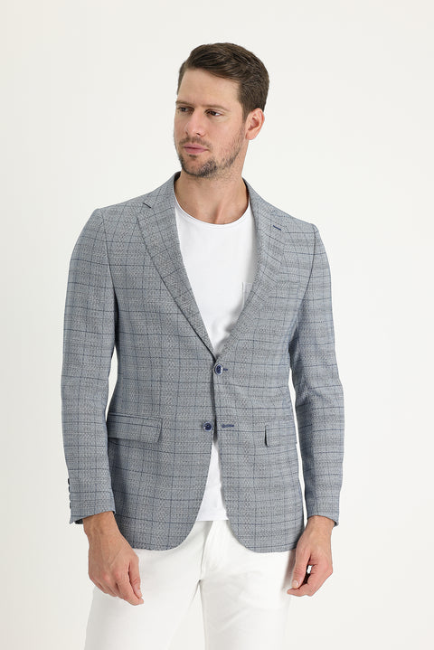 Dark Blue 6 Drop Regular Fit Plaid Jacket
