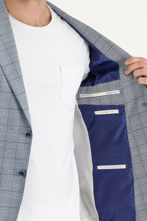 Dark Blue 6 Drop Regular Fit Plaid Jacket