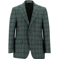 Dark Green 6 Drop Regular Fit Standard Cut Plaid Linen Blend Jacket