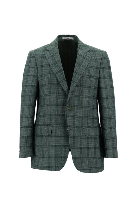 Dark Green 6 Drop Regular Fit Standard Cut Plaid Linen Blend Jacket