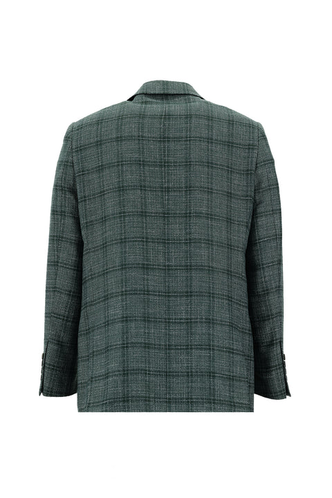 Dark Green 6 Drop Regular Fit Standard Cut Plaid Linen Blend Jacket