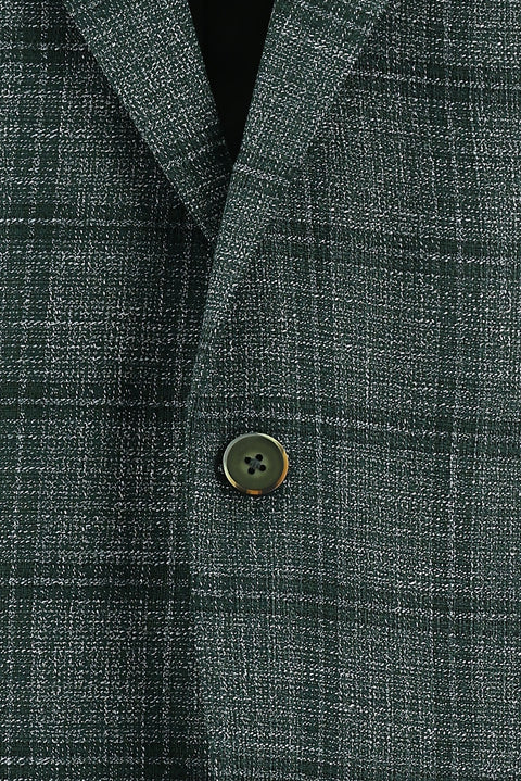Dark Green 6 Drop Regular Fit Standard Cut Plaid Linen Blend Jacket