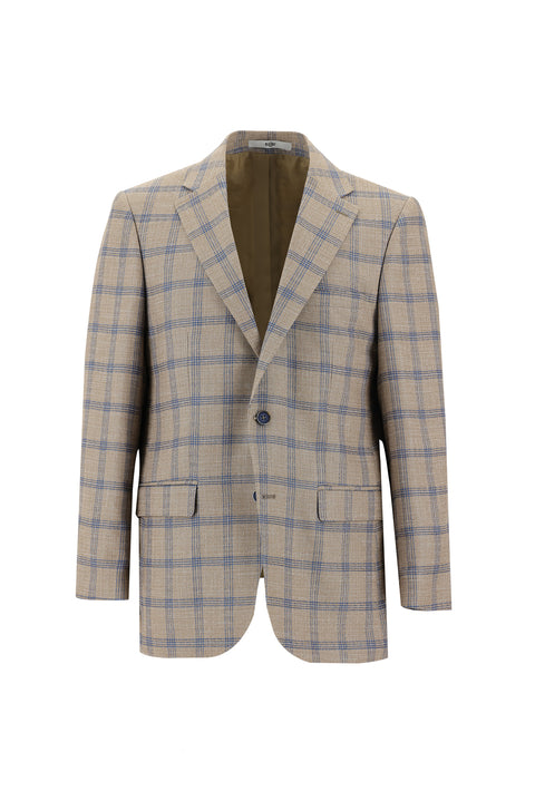 Medium Mink 6 Drop Regular Fit Standard Cut Plaid Linen Blend Jacket
