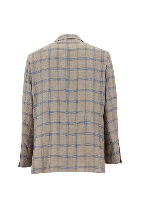 Medium Mink 4 Drop Relaxed Fit Plaid Linen Jacket