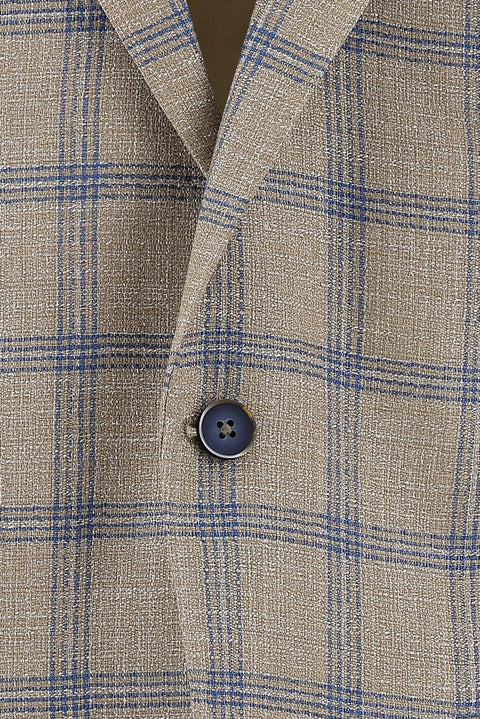 Medium Mink 4 Drop Relaxed Fit Plaid Linen Jacket