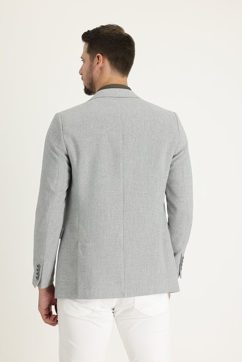 Medium Grey 6 Drop Regular Fit Classic Patterned Linen Blend Jacket