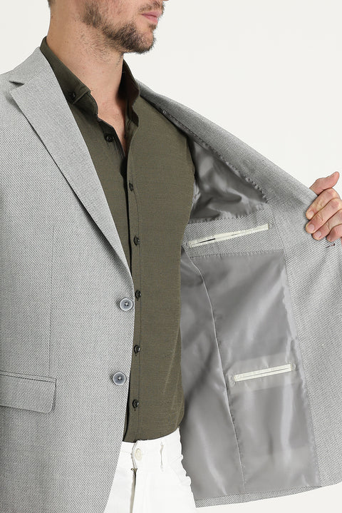 Medium Grey 4 Drop Relaxed Fit Classic Patterned Jacket