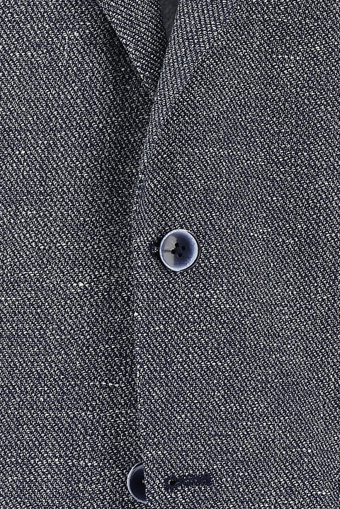 Dark Navy 4-Drop Relaxed Fit Classic Patterned Linen Blend Jacket