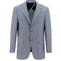 Aviator Blue 4 Drop Relaxed Fit Classic Patterned Linen Blend Jacket