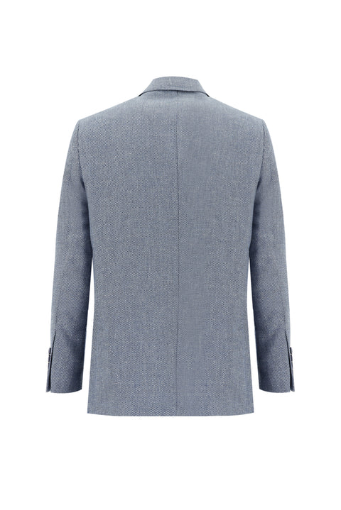 Aviator Blue 6 Drop Regular Fit Classic Patterned Linen Blend Jacket