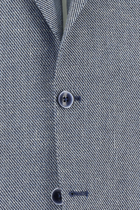 Aviator Blue 4 Drop Relaxed Fit Classic Patterned Linen Blend Jacket