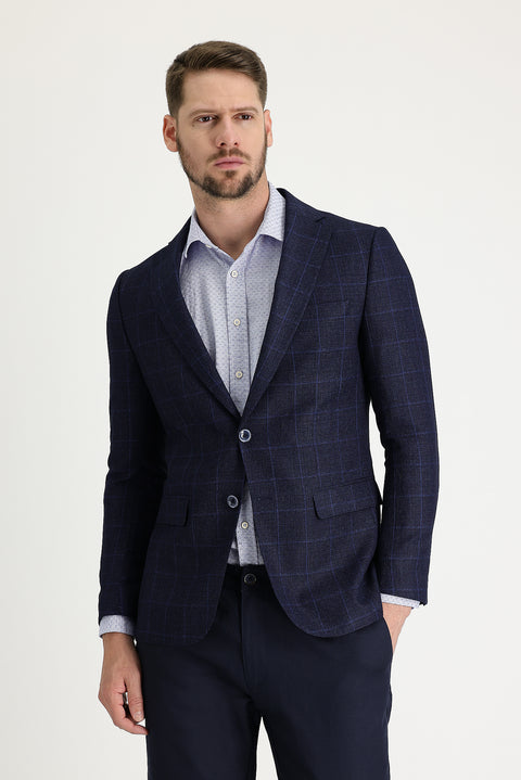 Dark Navy 6 Drop Regular Fit Patterned Jacket