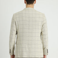 Cream 6 Drop Regular Fit Standard Cut Plaid Linen Blend Jacket