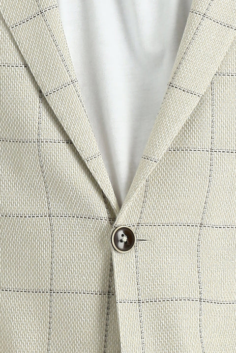 Cream 6 Drop Regular Fit Standard Cut Plaid Linen Blend Jacket