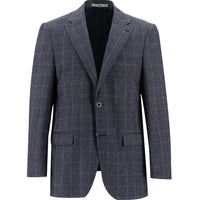 Dark Navy 4-Drop Relaxed Fit Plaid Linen Blend Jacket