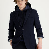 Dark Navy 7 Drop Super Slim Fit Extra Narrow Cut Hooded Eyelet Sport Jacket