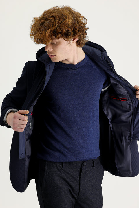 Dark Navy 7 Drop Super Slim Fit Extra Narrow Cut Hooded Eyelet Sport Jacket