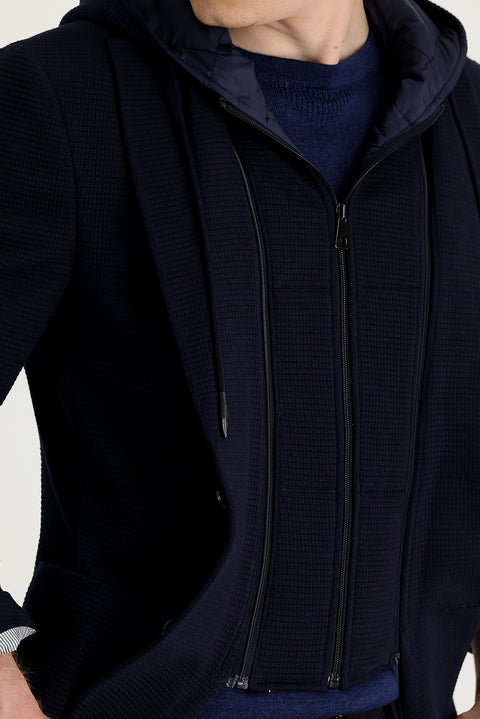 Dark Navy 7 Drop Super Slim Fit Extra Narrow Cut Hooded Eyelet Sport Jacket