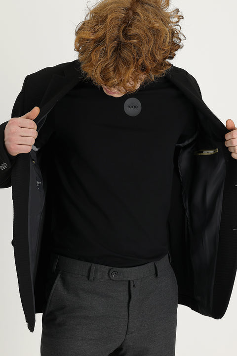 Black 7 Drop Super Slim Fit Extra Narrow Cut Eyelet Sport Jacket