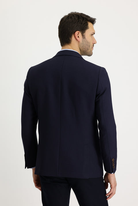 Dark Navy 6 Drop Regular Fit Patterned Wool Jacket