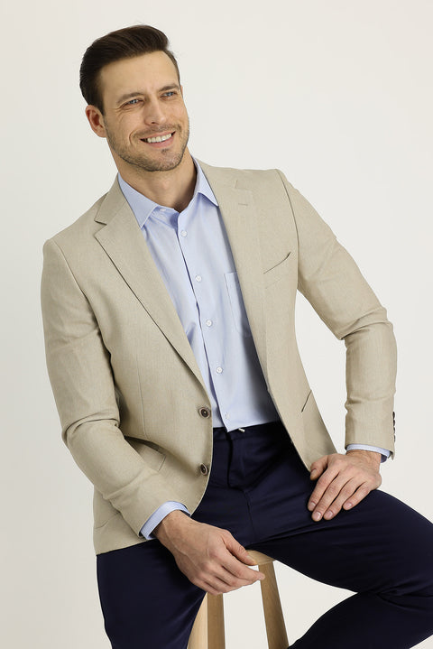 Light Beige 6 Drop Regular Fit Patterned Jacket