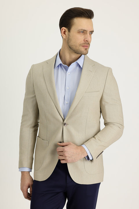 Light Beige 6 Drop Regular Fit Patterned Jacket