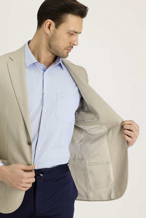 Light Beige 6 Drop Regular Fit Patterned Jacket
