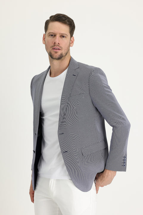 Light Navy Blue 6 Drop Regular Fit Standard Cut Classic Patterned Jacket