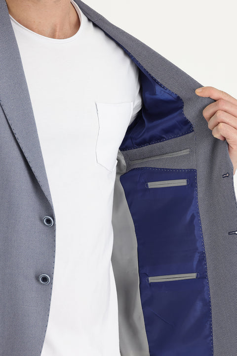 Light Navy Blue 6 Drop Regular Fit Standard Cut Classic Patterned Jacket