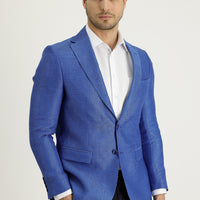 Light Blue 6 Drop Regular Fit Classic Patterned Linen Jacket