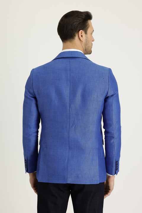 Light Blue 6 Drop Regular Fit Classic Patterned Linen Jacket