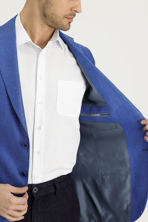 Light Blue 6 Drop Regular Fit Classic Patterned Linen Jacket