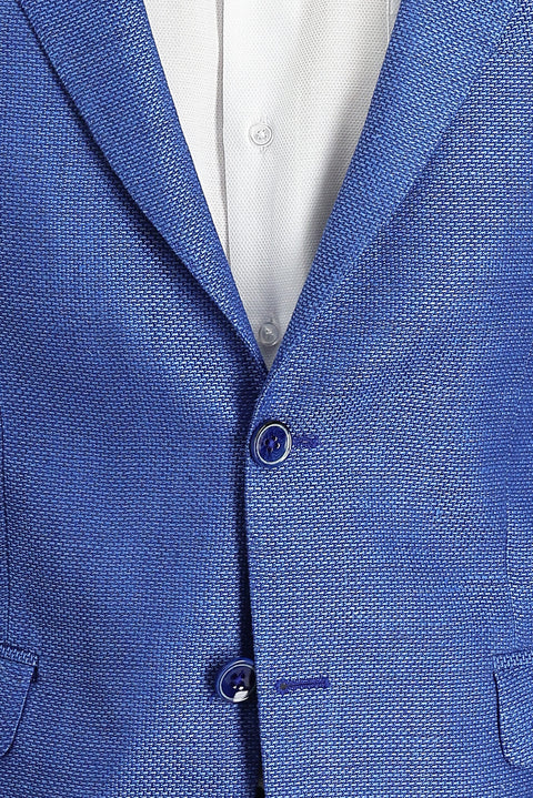 Light Blue 6 Drop Regular Fit Classic Patterned Linen Jacket