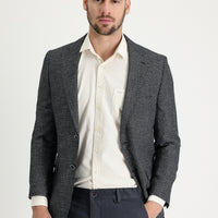 Black 6 Drop Regular Fit Standard Cut Patterned Classic Jacket