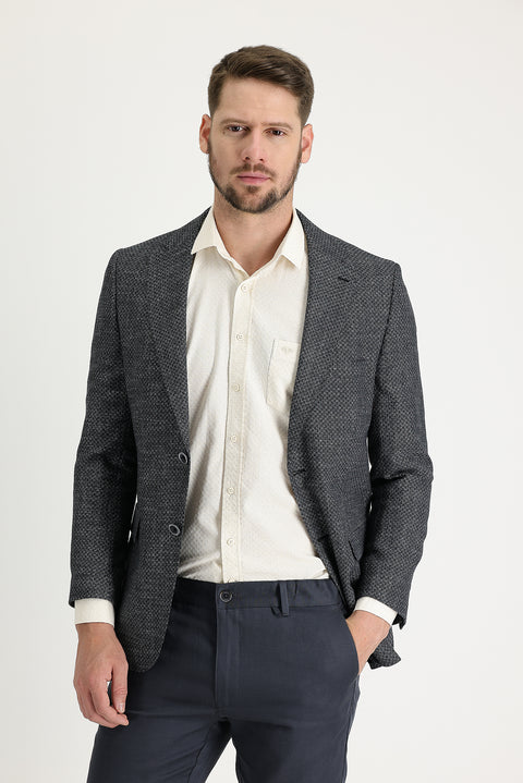 Black 6 Drop Regular Fit Standard Cut Patterned Classic Jacket