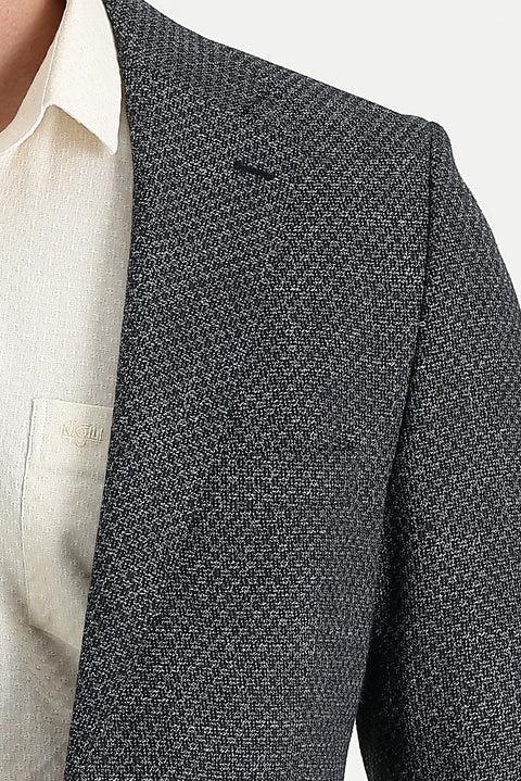 Black 6 Drop Regular Fit Standard Cut Patterned Classic Jacket