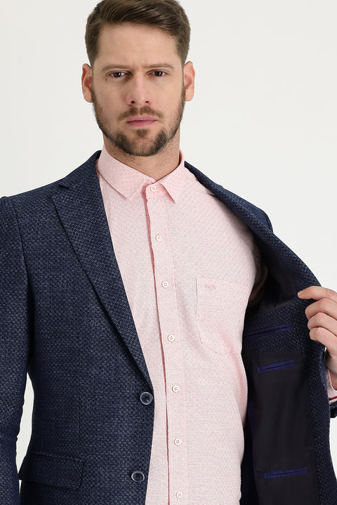 Medium Navy 4 Drop Relaxed Fit Classic Patterned Jacket