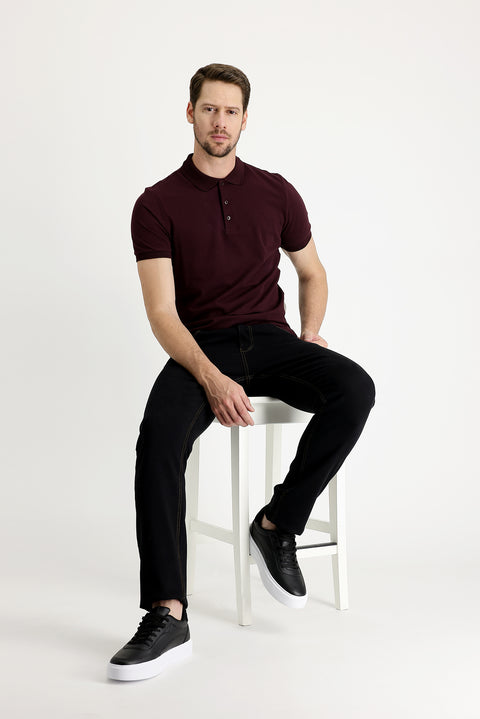 Black Regular Fit Standard Cut Lycra Denim Pants
